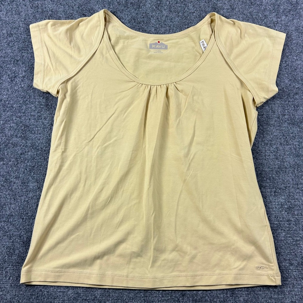 Kavu T-Shirt Womens XL Yellow Big Sky Brewing Company Scoop Neck Short Sleeve